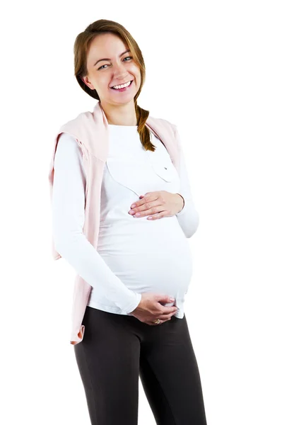 Beautiful pregnant woman - isolated over a white background — Stock Photo, Image