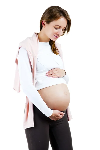 Mooie zwangere vrouw - geïsoleerd op een witte achtergrond — Stockfoto