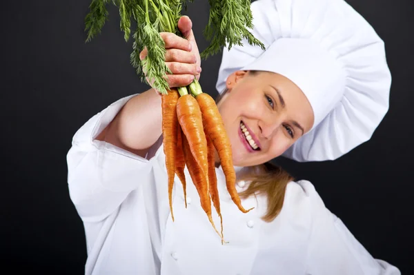 白色制服和胡萝卜的群的女厨师 — 图库照片