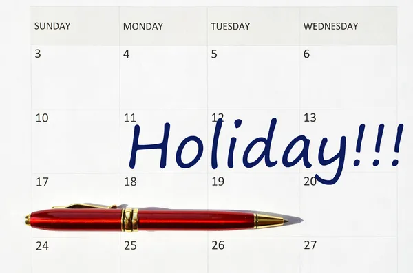 Holiday note in the agenda — Stock Photo, Image