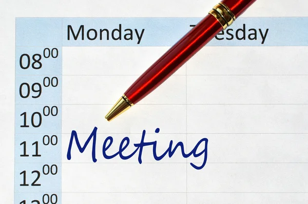 Meeting note in the agenda — Stock Photo, Image