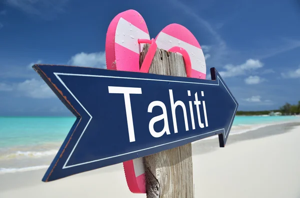 Señal de Tahití en la playa —  Fotos de Stock