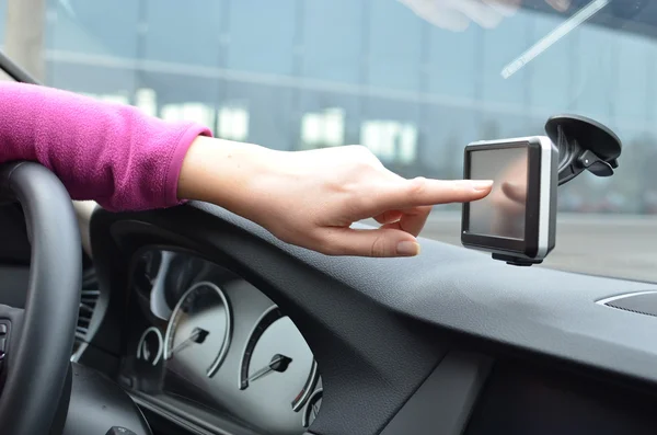 Driver and satellite navigation system — Stock Photo, Image