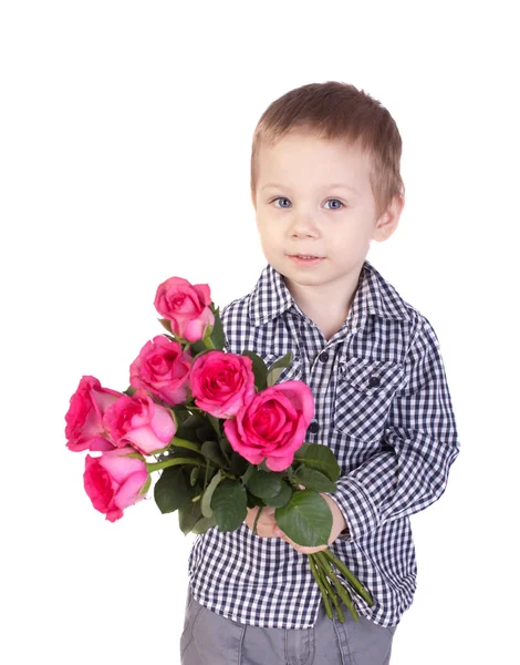The little boy with a bouquet of roses — Stock Photo, Image