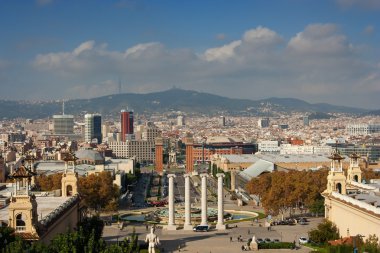 View of the Venetian Tower on Espanya square, Tibidabo on backg