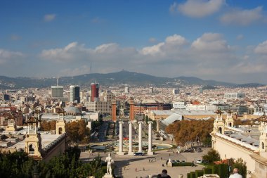 View of the Venetian Tower on Espanya square, Tibidabo on backg