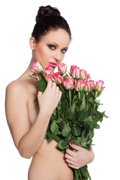 Donna sexy con fiori — Foto Stock