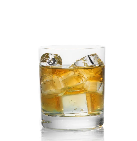 Whiskey with ice isolated on white — Stock Photo, Image