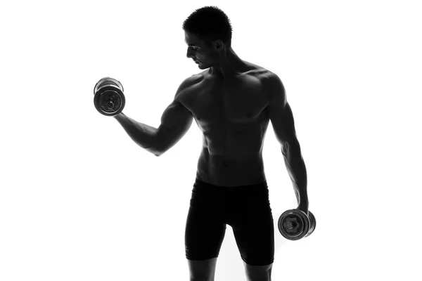 Muscle model guy exercise over white background. — Stock Photo, Image