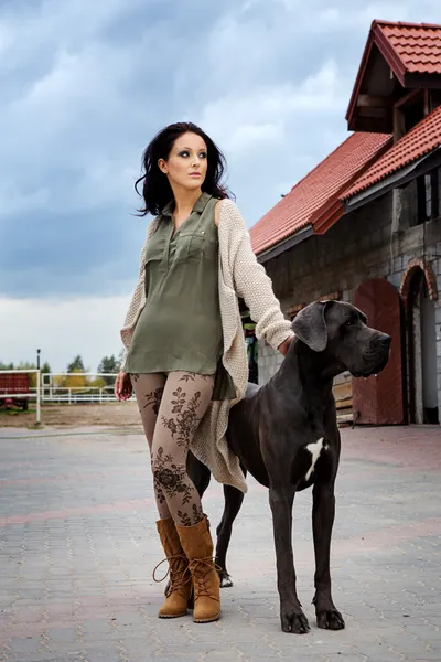 Sexy woman with dog — Stock Photo, Image