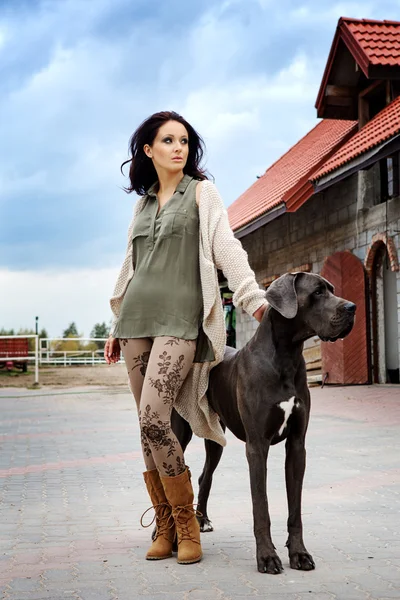 Sexy woman with dog — Stock Photo, Image