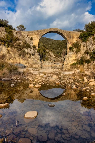 View Ancient Bridge Pont Llierca Catalonia Spain Beautiful Bridge Paved — Stock Photo, Image