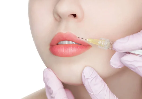 Doctor Cosmetologist Makes Botulinum Toxin Injection Face Skin Beautiful Young — Zdjęcie stockowe