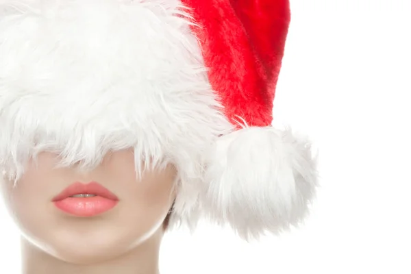 Portrait Beautiful Girl Dressed Santa Claus Hat Beautiful Make New — Stockfoto