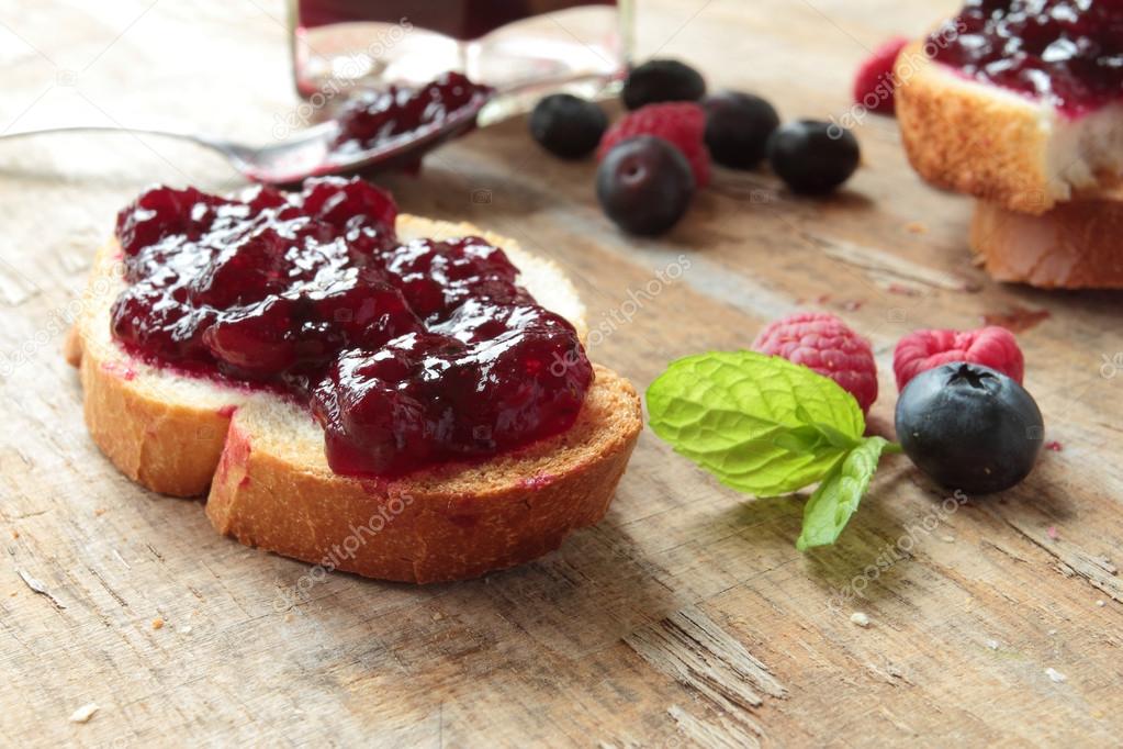 Bread with jam for breakfast