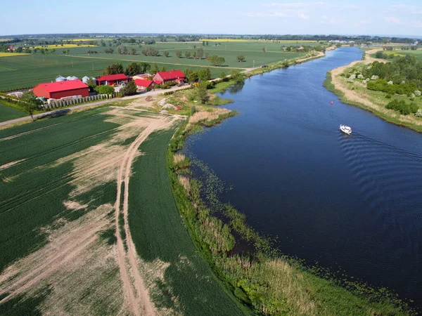 Bauernhof Zulawy Wisalne Mit Fluss Polen — Stockfoto