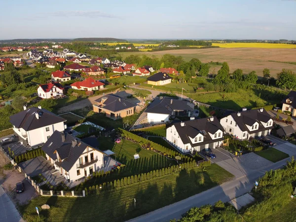 Residential Neigborhood Sunset Bird Eye View Suburbs Village Streets Luxury — Stock Photo, Image