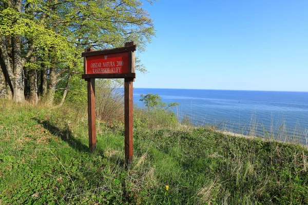 Sign Kashubian Cliffs Natura 2000 Area Reserve Jastrzebia Gora Most — Stock Photo, Image