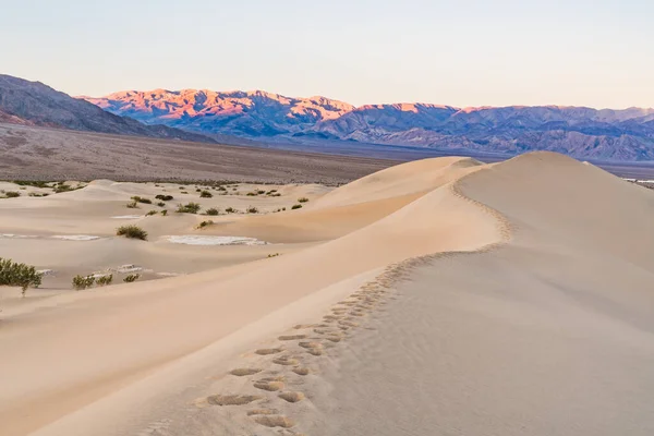 Fußweg Entlang Der Sanften Dünen Bei Mesquite Flats Death Valley Stockbild