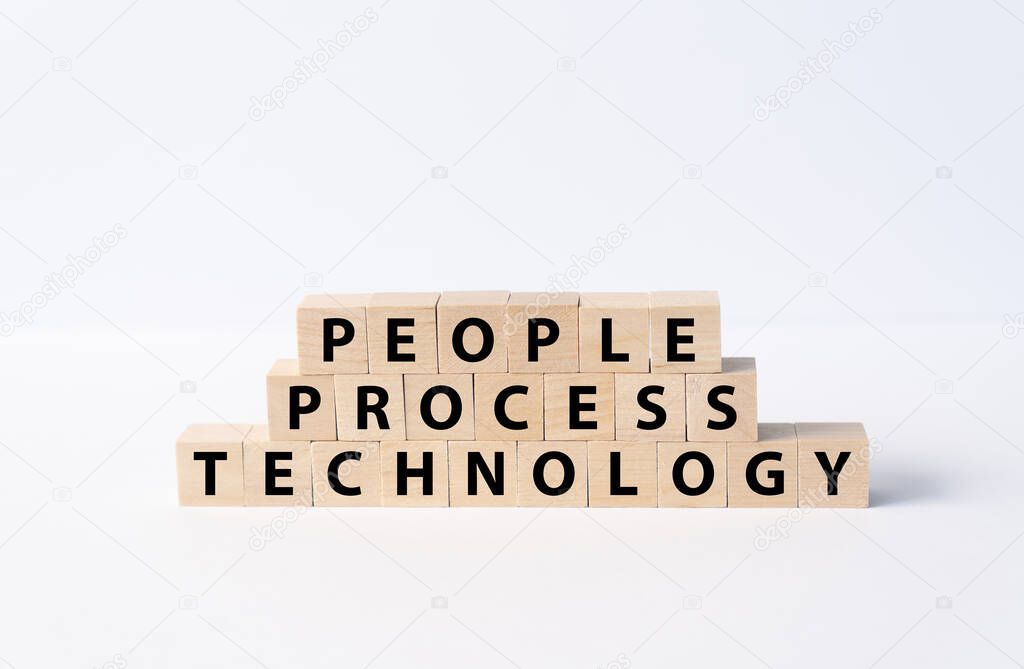 People, Process and Technology concepts spelled out with wooden blocks