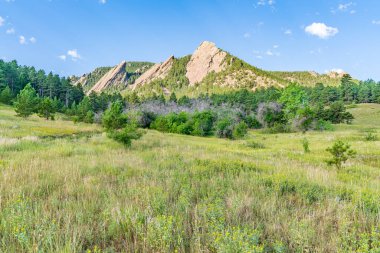 View of the Flatiron Peaks in Chautauqua Park in Boulder, Colorado