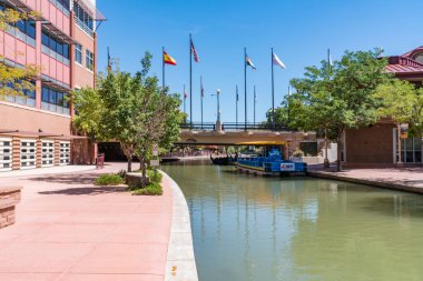 Pueblo, Colorado - August 12, 2022: Pueblo Riverwalk along the Arkansas River in Pueblo, Colorado is an excellent example of urban revitalization.