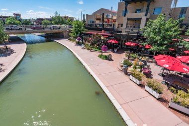 Pueblo, Colorado - August 12, 2022: Pueblo Riverwalk along the Arkansas River in Pueblo, Colorado is an excellent example of urban revitalization.