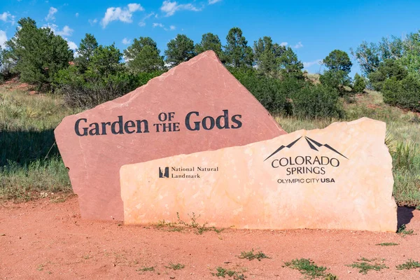 Colorado Springs Colorado August 2022 Welcome Sign Entering Garden Gods — 图库照片