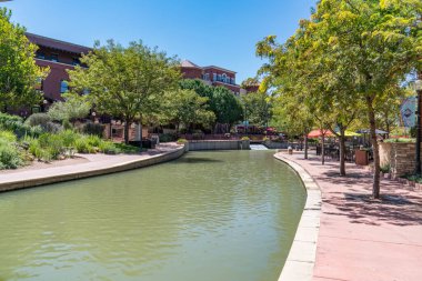 Pueblo, Colorado - August 12, 2022: Pueblo Riverwalk along the Arkansas River in Pueblo, Colorado is an excellent example of urban revitalization.