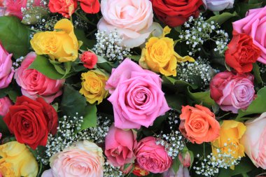 çok renkli gül aranjman