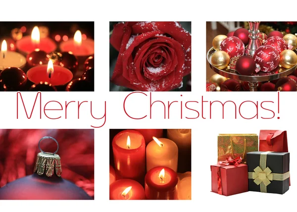 Black, white red Christmas collage card — Stock Photo, Image