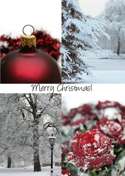 Carte collage Noël noir, blanc et rouge — Photo