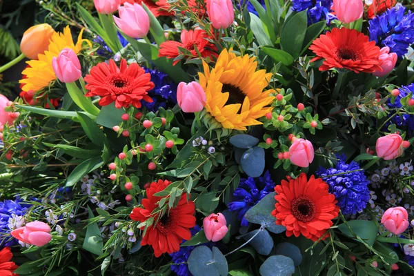 Bouquet jaune, rouge et bleu — Photo