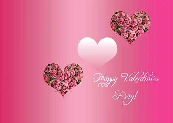 Pink hearts and roses Valentine — Stock Photo, Image