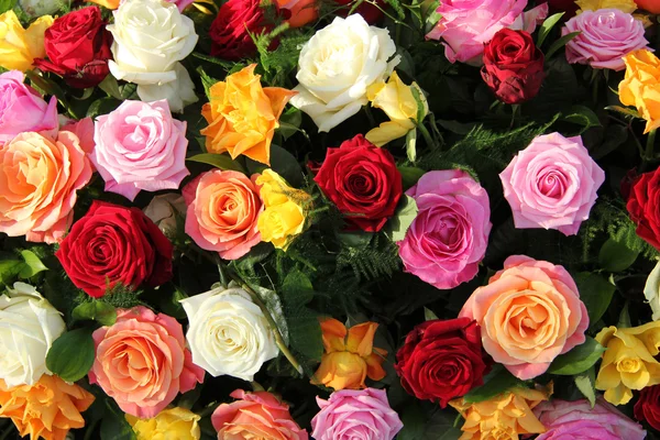 Rosas multicoloridas em arranjo de flores — Fotografia de Stock