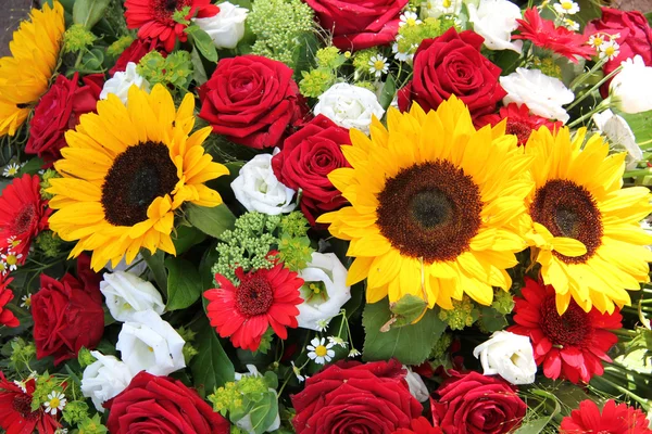 Sonnenblumen und Rosen — Stockfoto