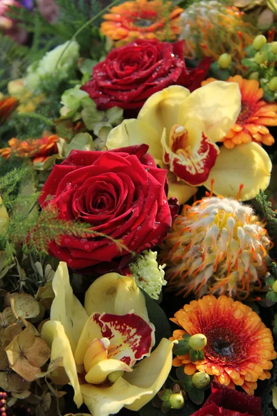 Rosas y orquídeas en un arreglo floral —  Fotos de Stock