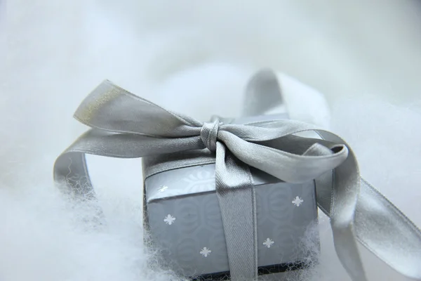 Silver Christmas gift — Stock Photo, Image