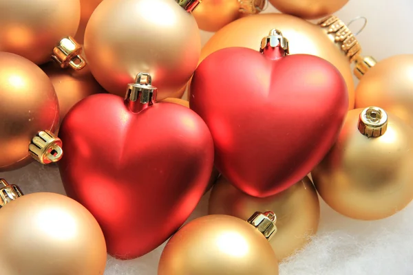 Red heart shaped christmas ornaments — Stock Photo, Image