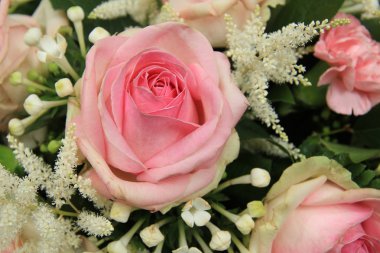 pembe güller ve stephanotis içinde gelin buketi