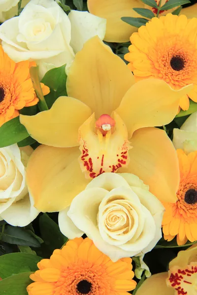 Cymbidium orchideeën, Gerbera's en rozen — Stockfoto