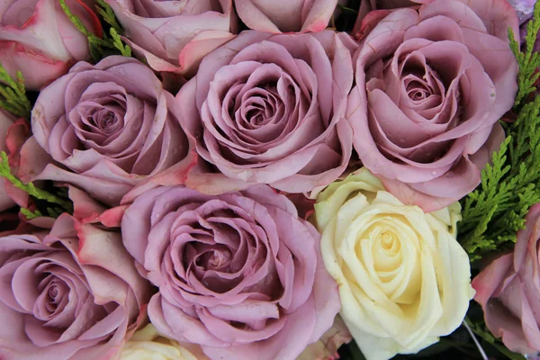 Rosas roxas em um arranjo de casamento — Fotografia de Stock