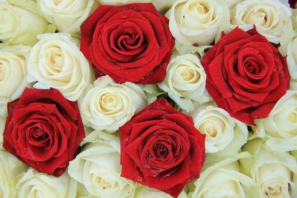 Červené a bílé růže v uspořádání svatební — Stock fotografie