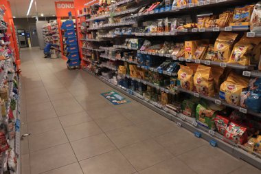 IJmuiden, the Netherlands -  October 16th 2021: Supermarket aisle in an Albert Heijn supermarket, biggest chain in the Netherlands