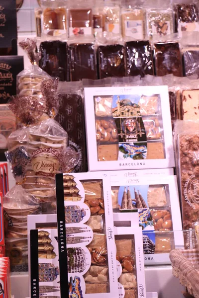 Barcelona Espanha Setembro 2019 Nougat Tradicional Outros Produtos Mercado Boqueria — Fotografia de Stock