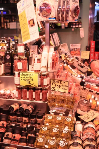 Barcelona Španělsko Září 2019 Obchod Potravinami Trhu Boqueria Široký Výběr — Stock fotografie