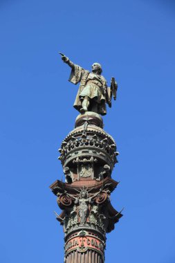Barselona, İspanya - 29 Eylül 2019: Barcelona Rambla yakınlarındaki Kristof Kolomb anıtı.
