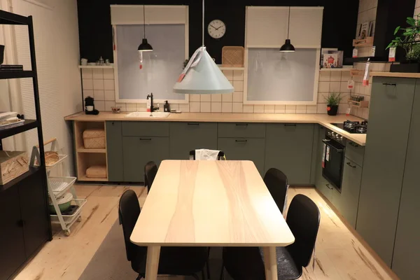 Haarlem Netherlands October 9Th 2021 Ikea Showroom Livingroom Area Dining — Stock Photo, Image