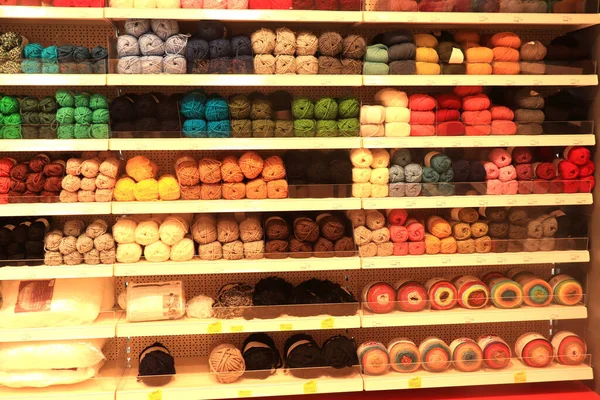 Assen Netherlands July 27Th 2019 Multi Colored Wool Yarns Arranged — Stock Photo, Image