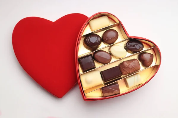 Luxurious Valentine Chocolates Velvet Heart Shaped Gift Box — Stock Photo, Image